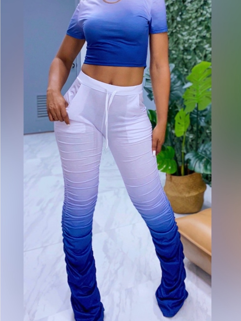 Ombre Ruched Drawstring stacked pants set. NWOT.